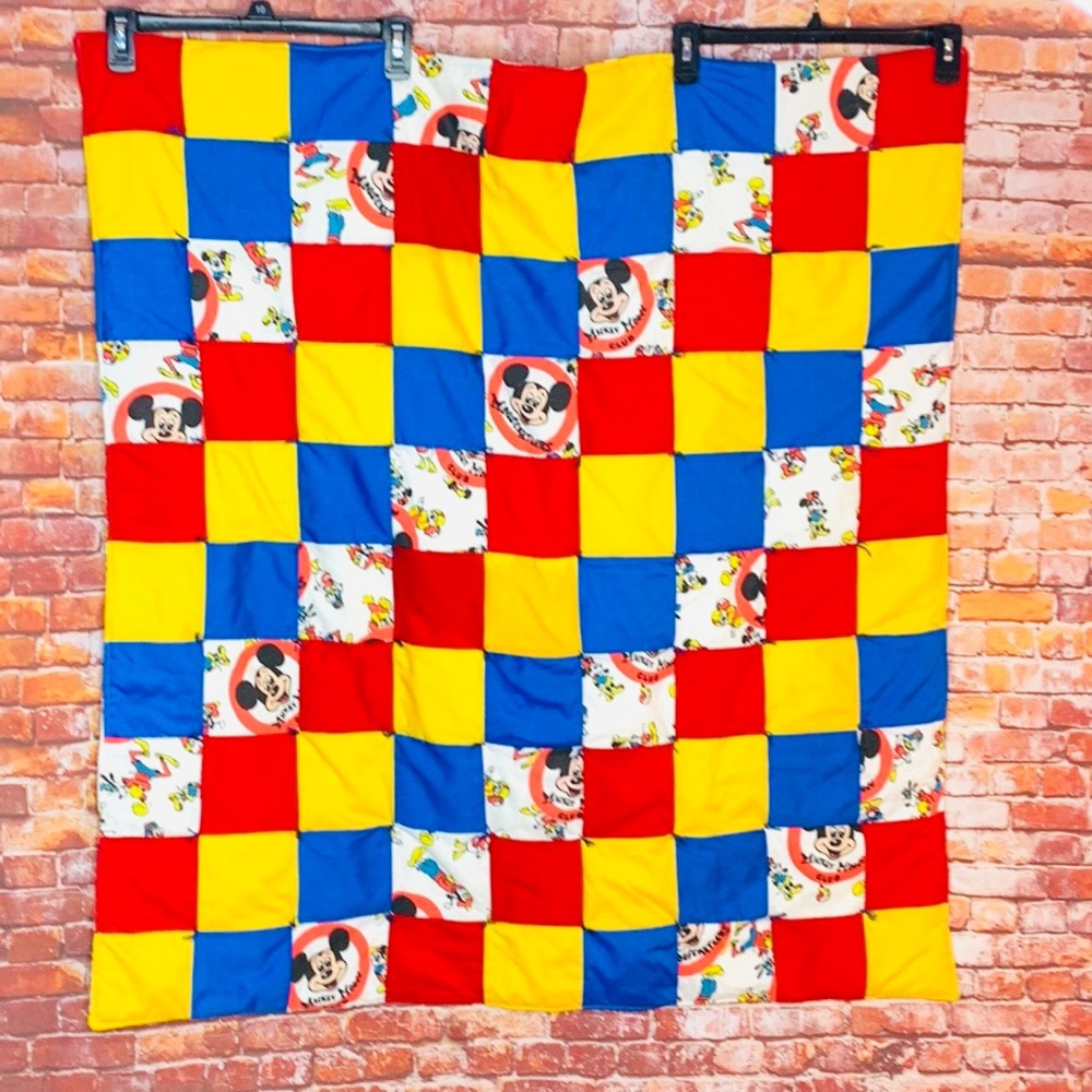 Vintage Handmade Patchwork Mickey Mouse Disney Baby Blanket